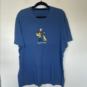 Life is Good Men's man with guitar and dog Blue short sleeve T-Shirt‎ tee